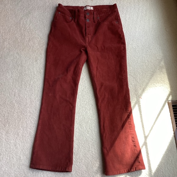 Madewell Cali Demi Boot Corduroy Pants / Size 27 Orange Cropped button Front - Picture 3 of 9
